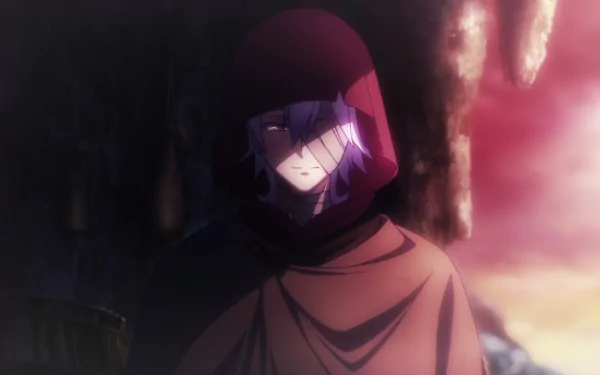 Riku Dola from the anime No Game No Life is shown with a hooded cloak in a dark, moody setting, featured as an HD PC desktop wallpaper and background.