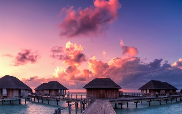 Hecho por el hombre Centro Turístico Maldives Océano Sea Hut Bungalow Fondo de pantalla HD | Fondo de Escritorio