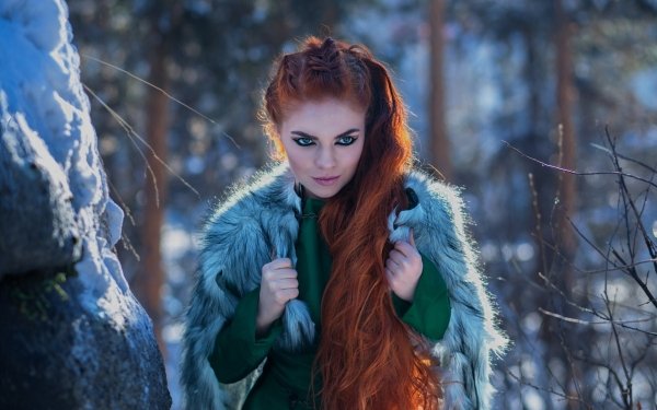Women Model Depth Of Field Long Hair Blue Eyes Redhead HD Wallpaper | Background Image