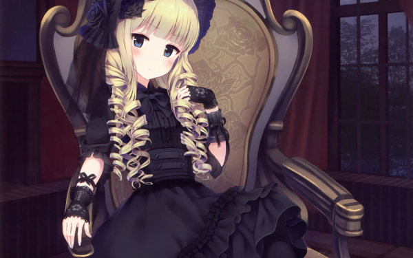Anime Original Long Hair Blonde Blue Eyes Glove bow Headdress Blush Gothic HD Wallpaper | Background Image