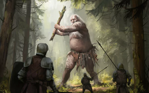 knight lance warrior forest monster fantasy giant fantasy warrior HD Desktop Wallpaper | Background Image