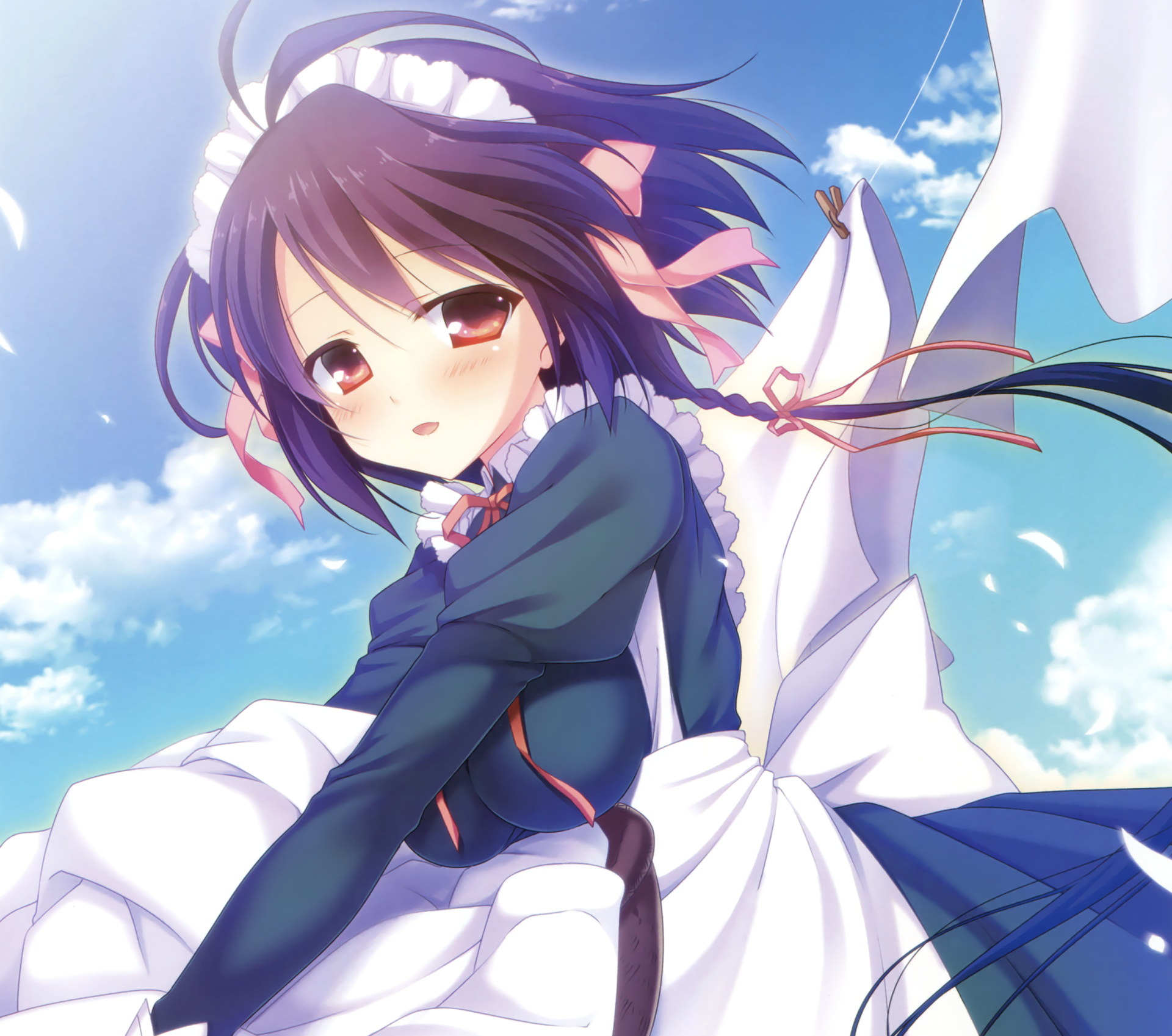 Download Blush Smile Brown Eyes Brown Hair Braid Short Hair Apron Maid Anime Original HD Wallpaper by Shouna Mitsuishi