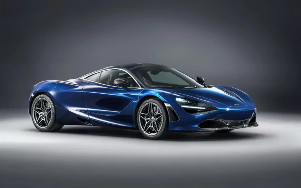 Blue McLaren 720S supercar sports car displayed in a studio with glossy curves and alloy wheels — 4K Ultra HD PC desktop wallpaper/background.