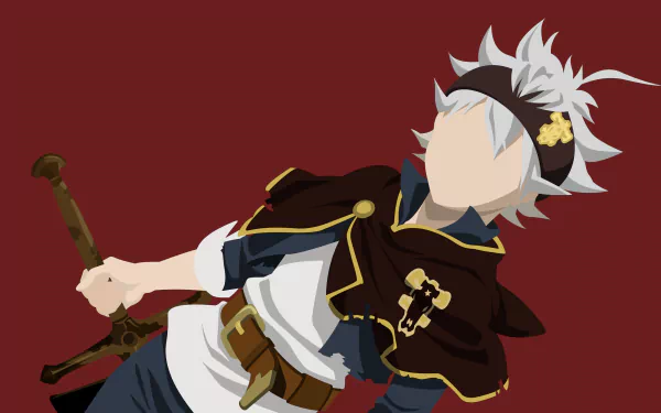A high-definition wallpaper featuring Asta from the anime Black Clover, set against a maroon background. Asta is depicted holding a sword, dressed in his characteristic outfit.