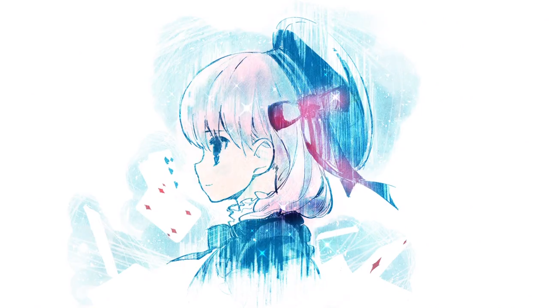 Anime-style portrait of a Fate/Extra character in watercolor blues and pinks, side profile with ribboned hair, soft abstract background — HD PC desktop wallpaper and background.