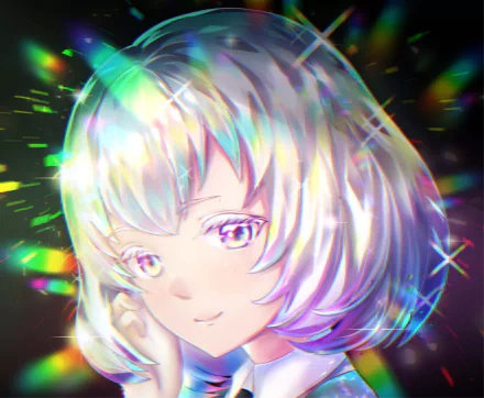 HD anime wallpaper featuring Diamond from Land of the Lustrous with shimmering, prismatic light effects and a serene expression.