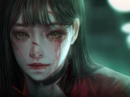 HD anime-style original artwork featuring a close-up of a girl with dark hair and striking eyes, designed as a PC desktop wallpaper and background.