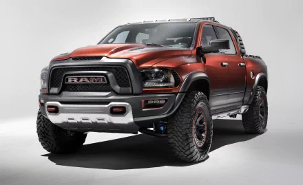 HD PC desktop wallpaper featuring a red Dodge Ram 1500 truck, showcasing its rugged design and off-road capabilities against a neutral background.