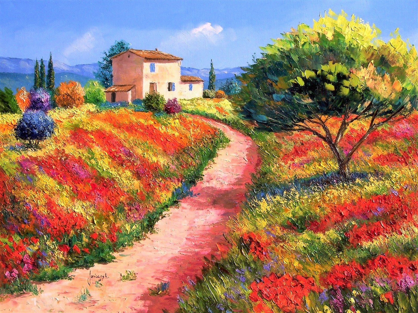 Download House Flower Field Artistic Painting Wallpaper by Jean-Marc Janiaczyk
