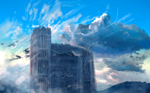 Anime Original Cloud Sky Temple HD Wallpaper | Background Image