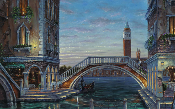 Artistic Painting Venice Bridge Building Canal Boat HD Wallpaper | Background Image