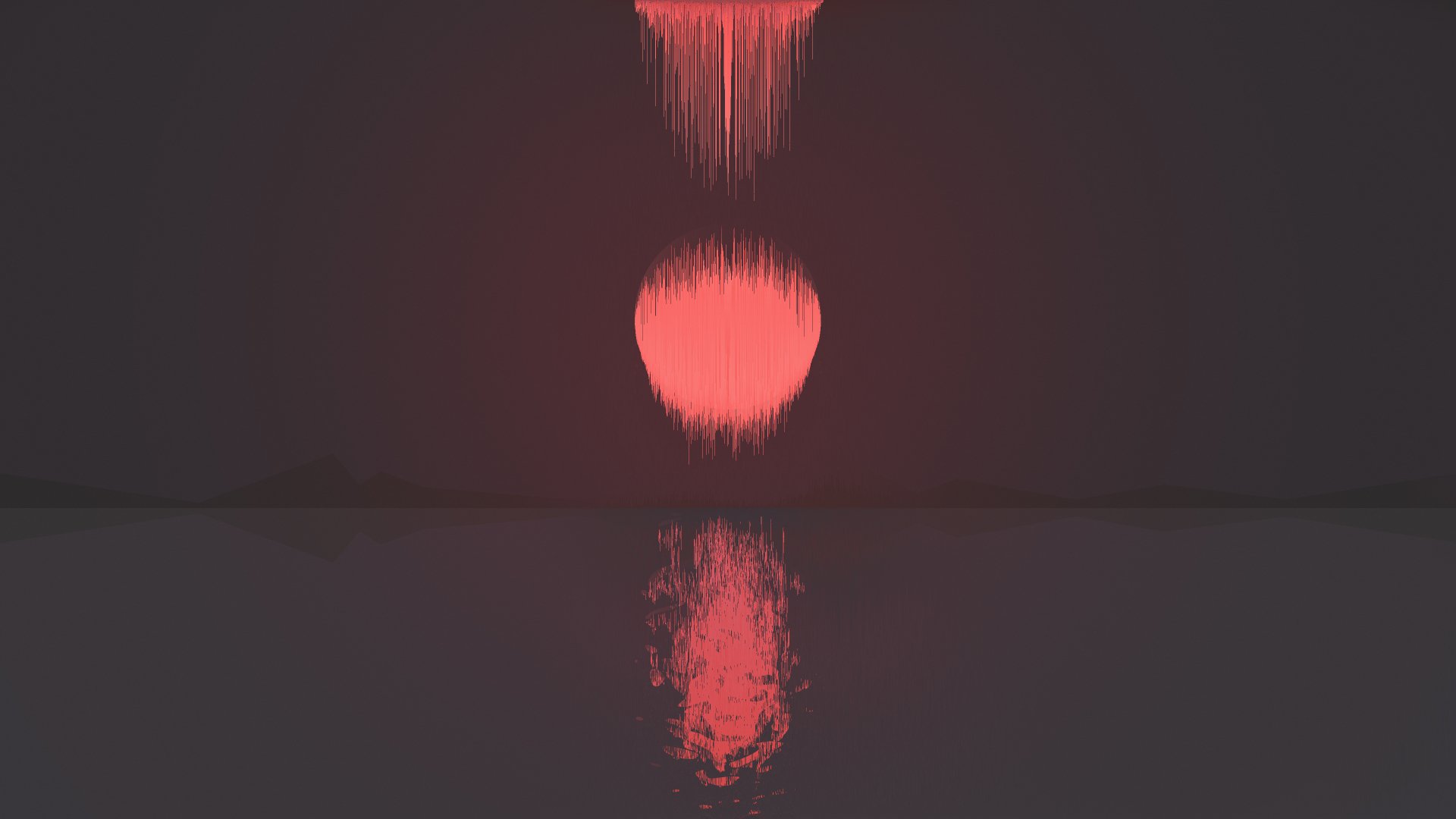 HD desktop wallpaper featuring glitch art with a stylized moon and its reflection on water, combining pixel art and an artistic touch.