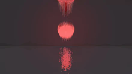 HD desktop wallpaper featuring glitch art with a stylized moon and its reflection on water, combining pixel art and an artistic touch.