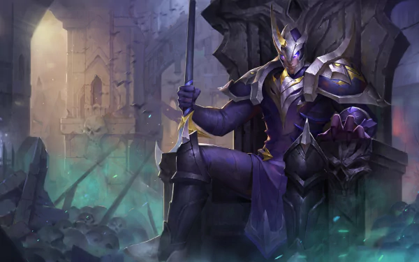 4K Ultra HD wallpaper featuring Zephys from Arena of Valor, showcasing the armored character seated in a dark, mystical environment with detailed textures and lighting.