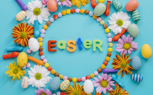 Holiday Easter Colors Easter Egg Flower Candy Still Life HD Wallpaper | Background Image