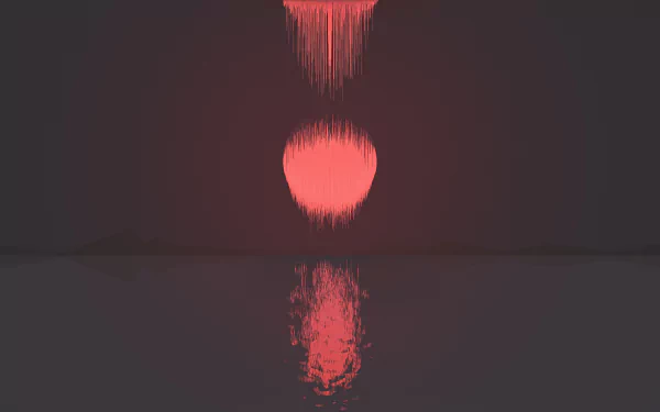 HD desktop wallpaper featuring glitch art with a stylized moon and its reflection on water, combining pixel art and an artistic touch.