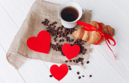 cup heart still life croissant coffee beans food coffee HD Desktop Wallpaper | Background Image