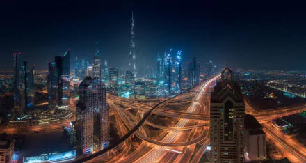 highway skyscraper building United Arab Emirates light night city man made Dubai HD Desktop Wallpaper | Background Image