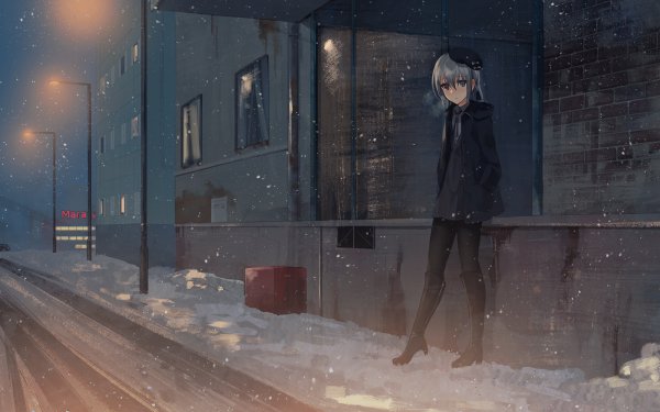Anime Original Winter Night Snow HD Wallpaper | Background Image