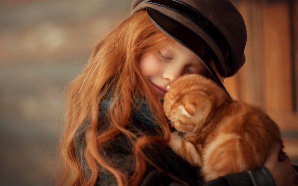 Photography Child Little Girl Cat Kitten Baby Animal Redhead Long Hair Hat Depth Of Field HD Wallpaper | Background Image