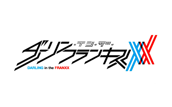 HD desktop wallpaper and background featuring the Darling in the FranXX anime logo with stylistic black and red-blue text.