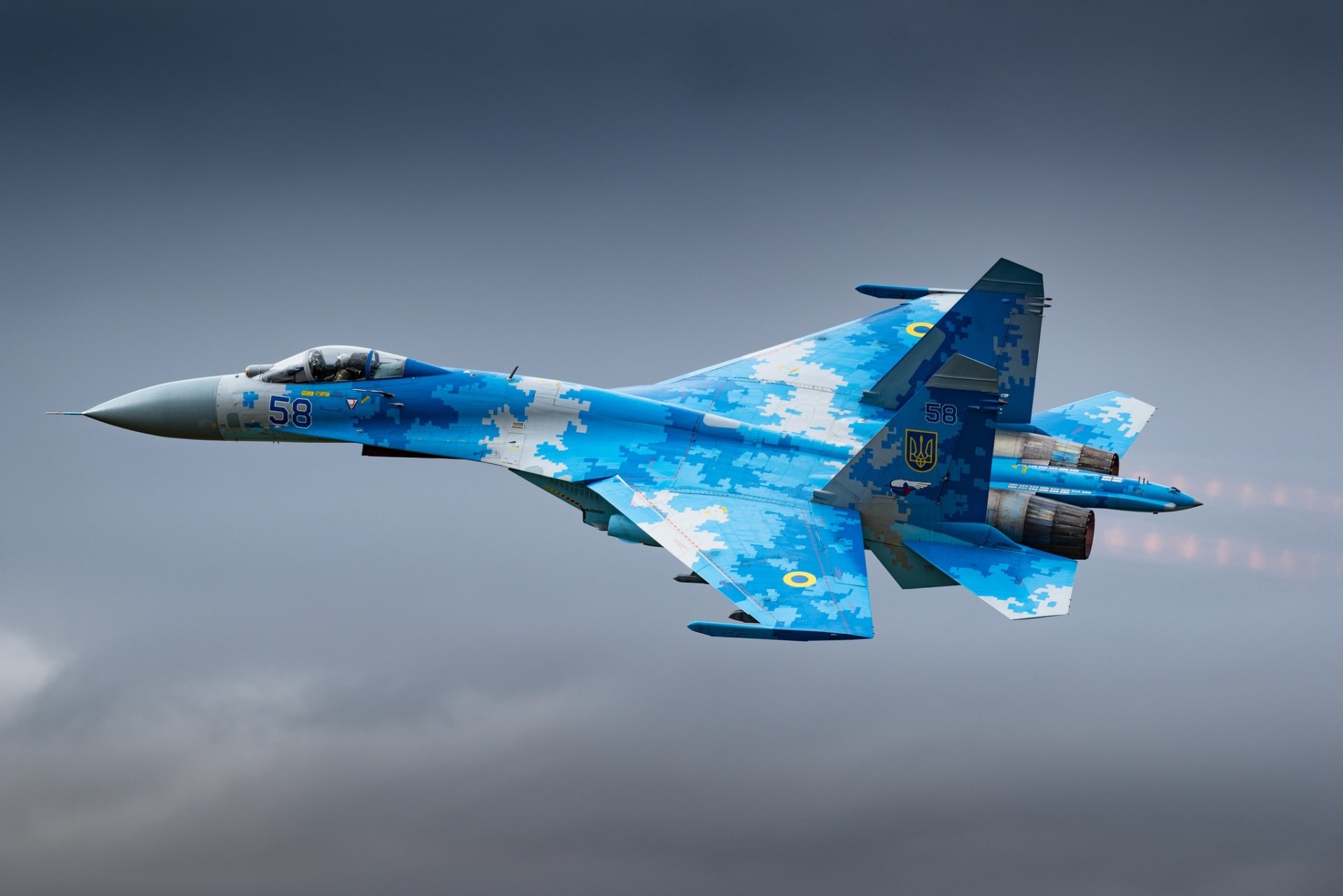 Blue Camouflage Sukhoi Su 27  Soviet origin twin engine 