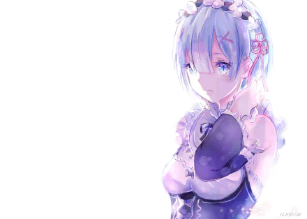 HD PC desktop wallpaper featuring Rem from the anime Re:Zero - Starting Life in Another World, showcasing her detailed character design and soft color palette.