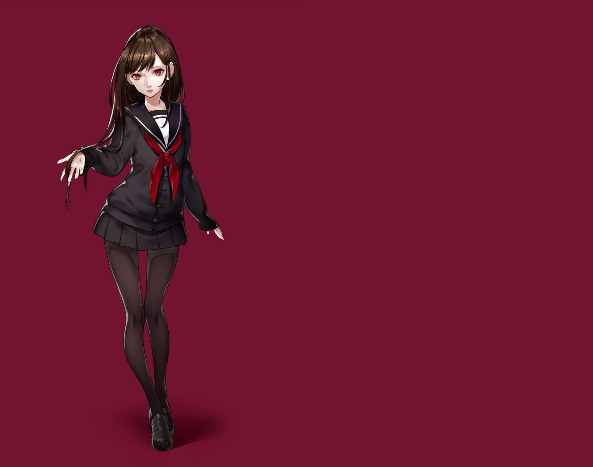 Download Red Eyes Brown Hair Long Hair Anime Original HD Wallpaper by 裕