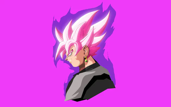 HD wallpaper featuring Black Goku from Dragon Ball Super, highlighting his distinctive pink hair and fierce expression against a bright pink background.