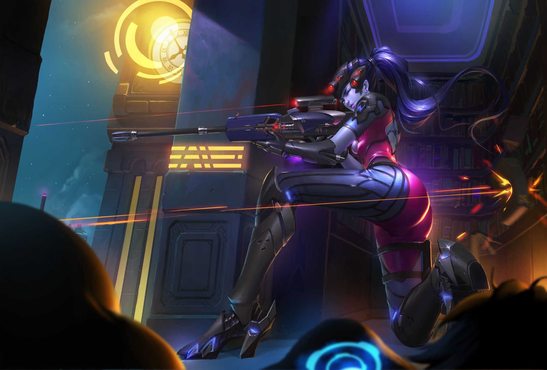 Download Ponytail Laser Sniper Rifle Big Ben London Purple Hair Amélie Lacroix Tracer (Overwatch) Sniper Widowmaker (Overwatch) Video Game Overwatch 4k Ultra HD Wallpaper by 暴走小虾