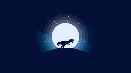 HD desktop wallpaper featuring a silhouetted Tyrannosaurus Rex against a full moon in a night sky filled with stars.