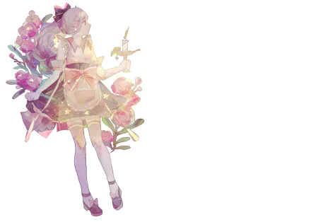flower apron bow (Clothing) candle ponytail long hair Anime Original HD Desktop Wallpaper | Background Image