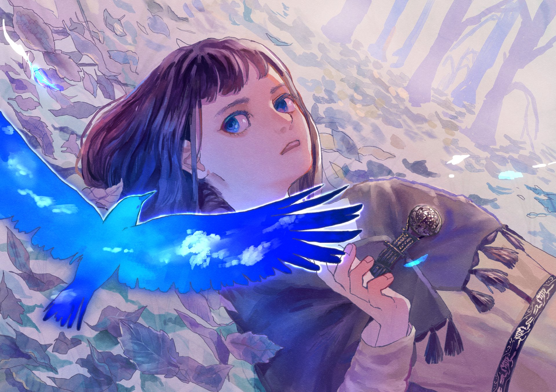 Download Blue Eyes Brown Hair Short Hair Bird Anime Original Anime Bird HD Wallpaper by denqyellow