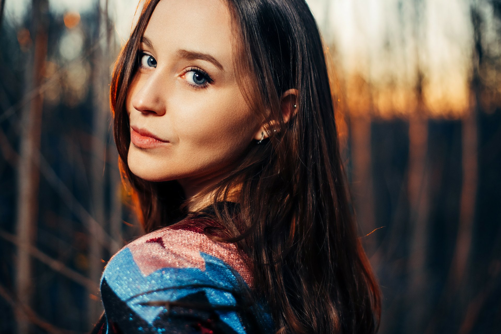 Download Depth Of Field Brunette Blue Eyes Face Woman Model HD Wallpaper by Victor Kalman