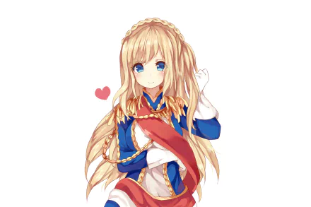 Richelieu (Warship Girls) — anime girl with long blonde hair, blue eyes, naval-style uniform and red sash, small heart accent; 2K Quad HD PC desktop wallpaper.