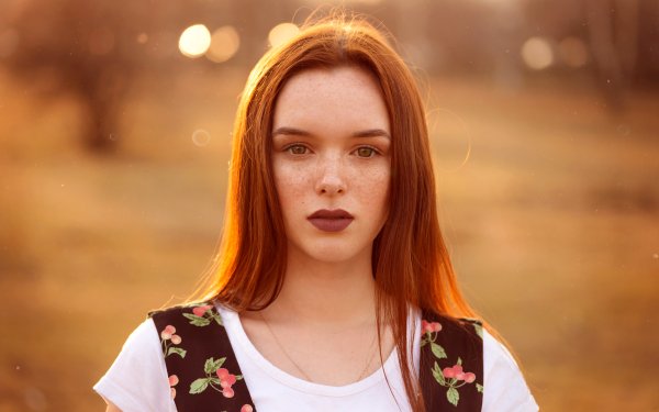 Women Model Depth Of Field Redhead Lipstick Hazel Eyes HD Wallpaper | Background Image