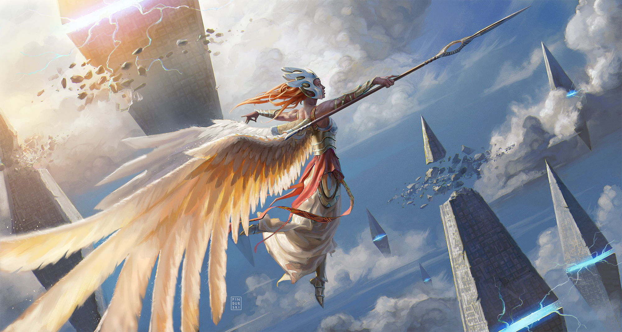 Download Redhead Spear Wings Fantasy Angel Warrior Wallpaper by Hugh Pindur