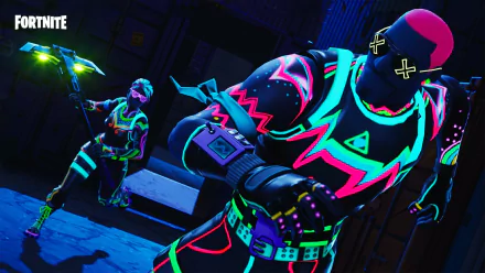 HD desktop wallpaper featuring vibrant, neon-clad characters from Fortnite Battle Royale, a popular video game.