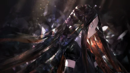 4K Ultra HD anime wallpaper featuring Bort from Land of the Lustrous, showcasing dark, crystalline visuals with a striking, detailed character profile.