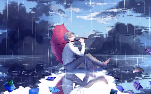 Anime Original Short Hair Umbrella Rain HD Wallpaper | Background Image