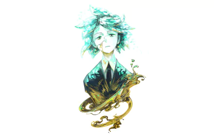 HD anime desktop wallpaper featuring Phosphophyllite from Land of the Lustrous, characterized by a serene expression and intricate, flowing artwork.
