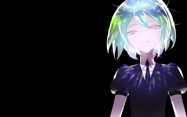 HD desktop wallpaper of Diamond from the anime Land of the Lustrous, featuring a beautifully illustrated character with shimmering hair and a serene expression against a dark background.