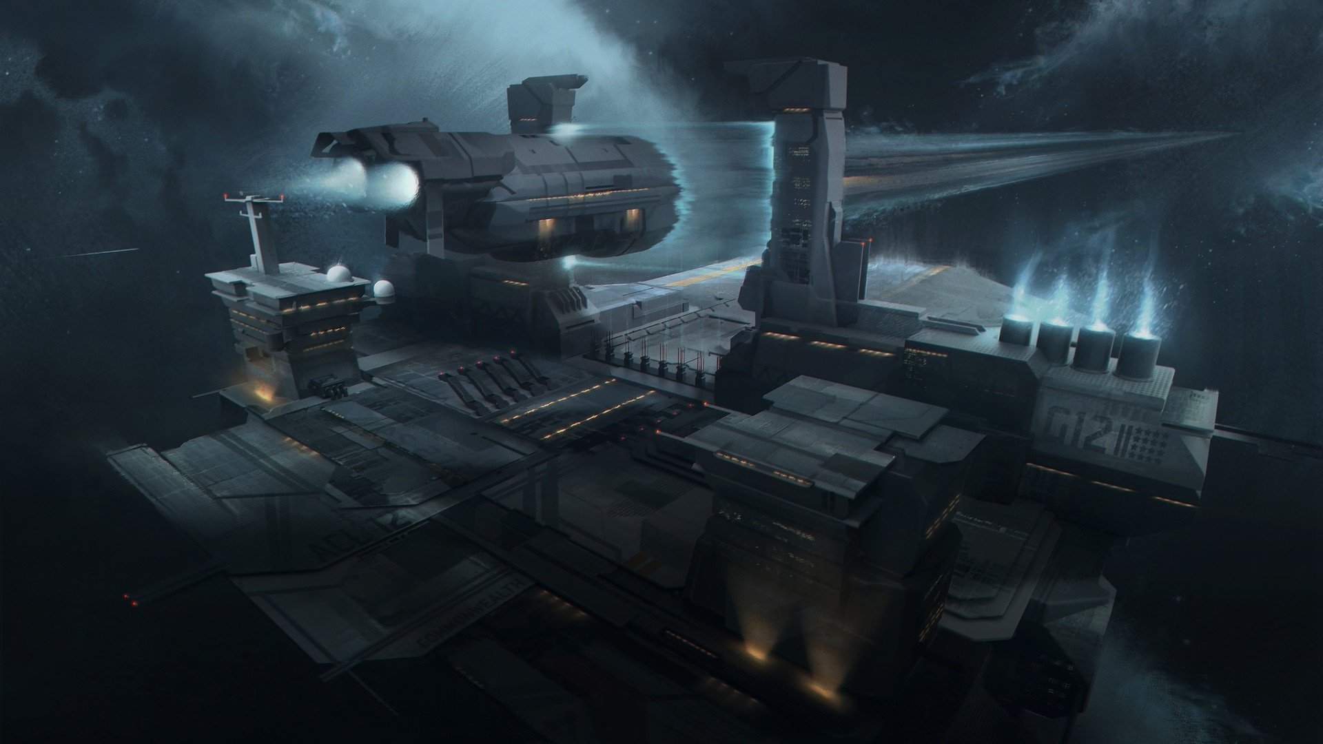 Download Building Space Sci Fi Spaceport HD Wallpaper by Jonathan Blessin