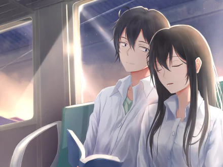 Hachiman Hikigaya and Yukino Yukinoshita from My Teen Romantic Comedy SNAFU share a quiet moment on a bus in this HD anime desktop wallpaper.