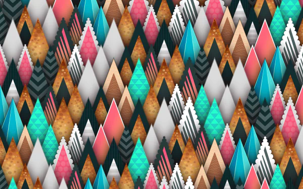 Artistic pattern of textured, multicolored overlapping triangles and chevrons — 4K Ultra HD PC desktop wallpaper and background