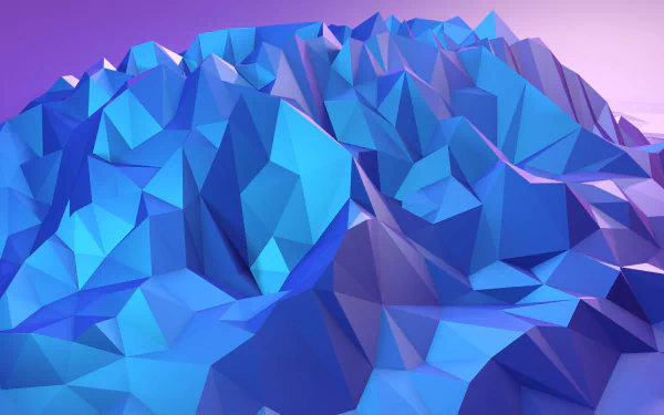 Artistic low-poly blue faceted geometric landscape, rendered in vivid 4K Ultra HD as a PC desktop wallpaper and background.