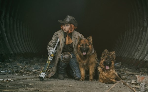 Women Cosplay Fallout 4 German Shepherd Dog HD Wallpaper | Background Image