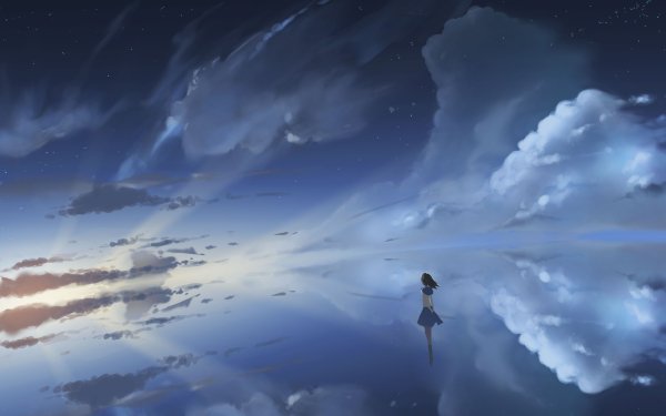 Anime Girl Sea Sky Sunrise Reflection HD Wallpaper | Background Image