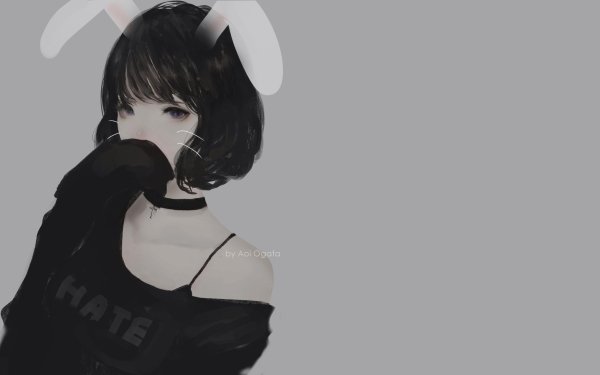 Anime Original Short Hair Black Hair Bunny Ears Black Eyes HD Wallpaper | Background Image