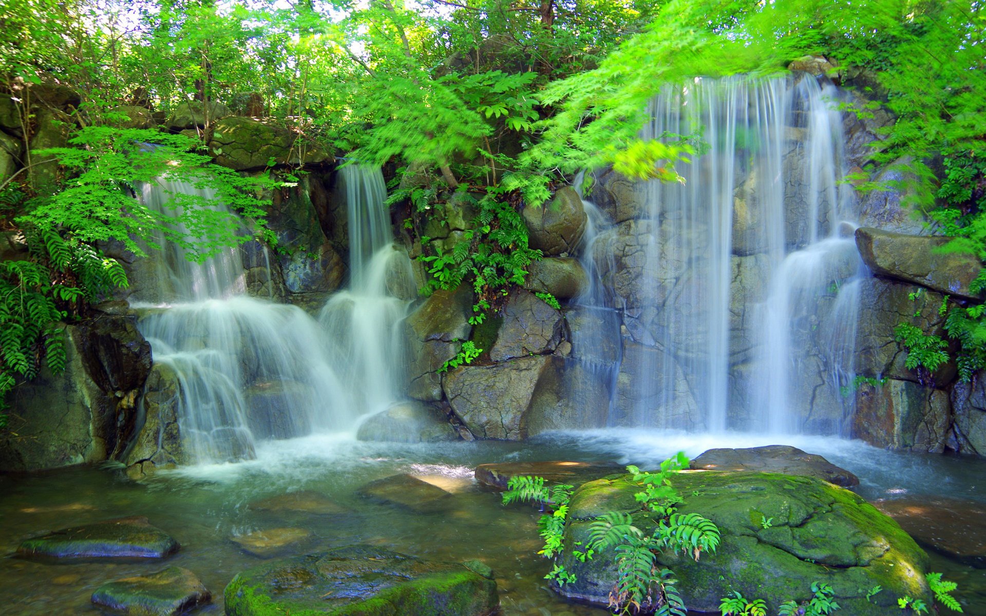 Download Greenery Nature Waterfall HD Wallpaper